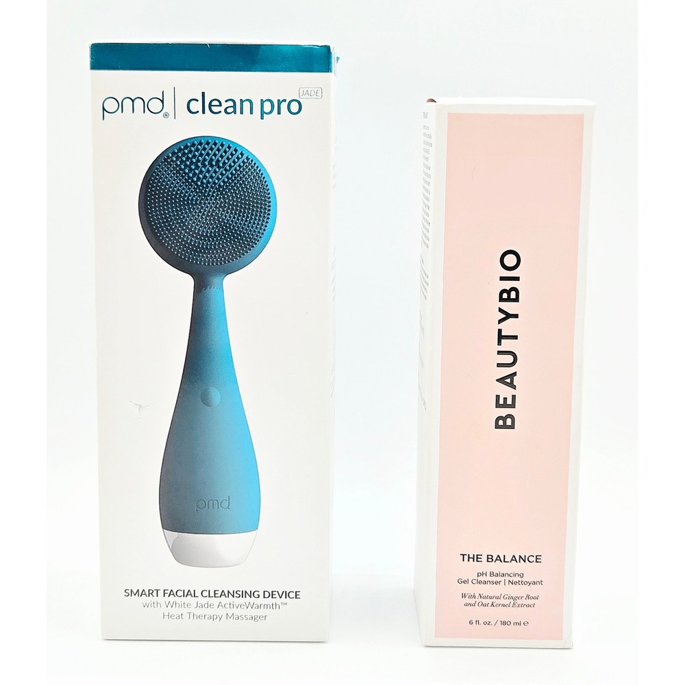 PMD Clean Pro & BeautyBio The Balance Set Teal White Jade Smart Device 6oz
